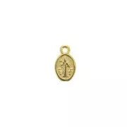 Breloque médaille ovale symbole religieux croix et jésus 13x8 mm - Doré à l'or fin x1