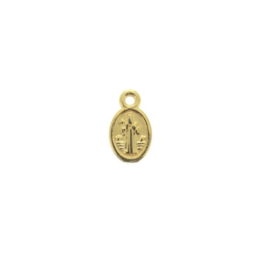 Breloque médaille ovale symbole religieux croix et jésus 13x8 mm - Doré à l'or fin x1
