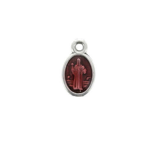 Breloque/Médaille ovale symbole religieux & résine époxy 13x8mm Arg vieil/Rouge x1