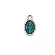 Breloque/Médaille ovale symbole religieux/résine époxy 13mm Arg vieil/Turquoise x1