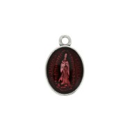 Pendentif médaille ovale symbole religieux/résine époxy 17x11mm Arg vieil/Rouge x1|raw }}