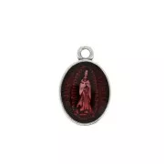 Pendentif médaille ovale symbole religieux/résine époxy 17x11mm Arg vieil/Rouge x1