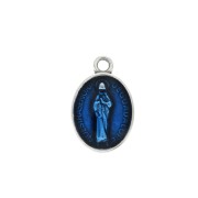 Pendentif médaille ovale symbole religieux/résine époxy 17x11mm Arg vieil/Bleu x1