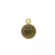 Breloque médaille ronde zamac/résine époxy symbole religieux 13x9mm - Doré/Noir x1