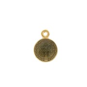 Breloque médaille ronde zamac/résine époxy symbole religieux 13x9mm - Doré/Noir x1