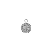 Breloque médaille ronde symbole religieux croix / Saint 13x9mm Placage Argent fin vieilli x1|raw }}