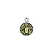 Breloque médaille ronde symbole religieux/résine époxy 13x9mm Arg vieilli/Jaune x1|raw }}