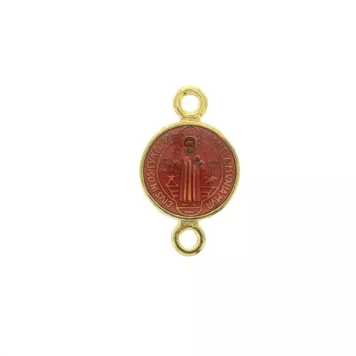 Intercalaire rond en zamac & résine époxy - Saint 16x9 mm  - Doré / Rouge x1
