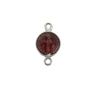 Intercalaire rond en zamac & résine époxy - Saint 16x9 mm Argenté vieilli/Rouge x1