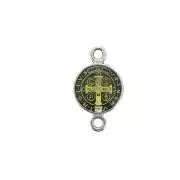 Intercalaire rond en zamac & résine époxy - Saint 16x9 mm Argenté vieilli/Jaune x1