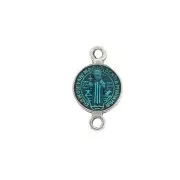 Intercalaire rond en zamac & résine époxy Saint 16x9mm Argenté vieil/Turquoise x1