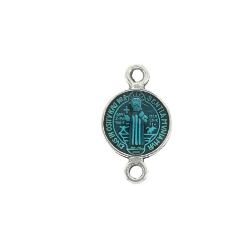 Intercalaire rond en zamac & résine époxy Saint 16x9mm Argenté vieil/Turquoise x1