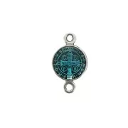 Intercalaire rond en zamac & résine époxy Saint 16x9mm Argenté vieil/Turquoise x1