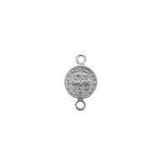 Intercalaire rond zamac - symbole religieux -Croix Jésus 16x9mm Placage Argent fin vieilli x1