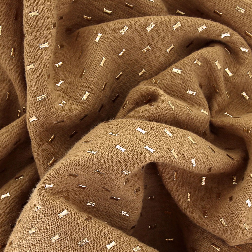 Tissu double gaze de coton Rectangle Doré Camel x10cm Perles & Co