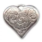 Pendentif coeur gravé en résine CCB 32 mm Argenté