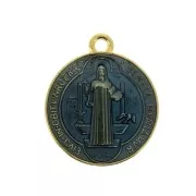Médaille ronde en zamac & résine époxy - symbole religieux 23x20 mm - Doré/Bleu x1