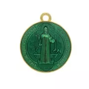 Médaille ronde en zamac & résine époxy - symbole religieux 23x20 mm - Doré/Vert x1