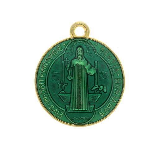 Médaille ronde en zamac & résine époxy - symbole religieux 23x20 mm - Doré/Vert x1