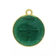 Médaille ronde en zamac & résine époxy - symbole religieux 23x20 mm - Doré/Vert x1