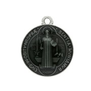 Médaille ronde en zamac/résine époxy symbole religieux 23x20mm - Arg vieil/Noir x1