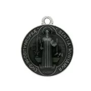 Médaille ronde en zamac/résine époxy symbole religieux 23x20mm - Arg vieil/Noir x1