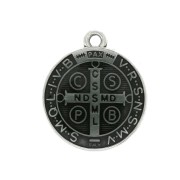 Médaille ronde en zamac/résine époxy symbole religieux 23x20mm - Arg vieil/Noir x1