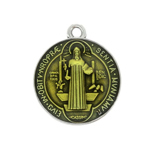 Médaille ronde en zamac/résine époxy symbole religieux 23x20mm Arg vieil/Jaune x1