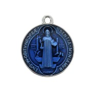 Médaille ronde en zamac/résine époxy symbole religieux 23x20mm - Arg vieil/Bleu x1|raw }}