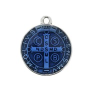 Médaille ronde en zamac/résine époxy symbole religieux 23x20mm - Arg vieil/Bleu x1