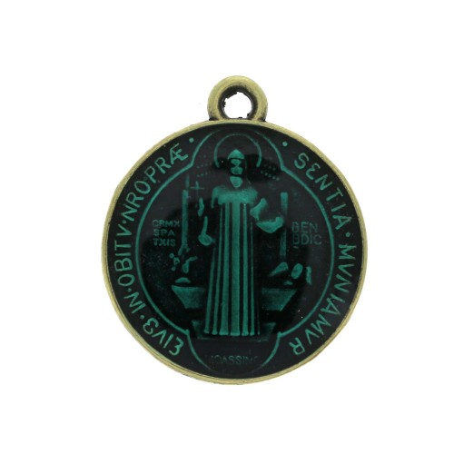 Médaille ronde en zamac & résine époxy symbole religieux 23x20 mm - Bronze/Vert x1