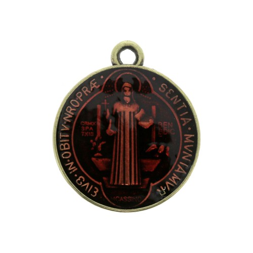 Médaille ronde en zamac & résine époxy symbole religieux 23x20mm - Bronze/Rouge x1