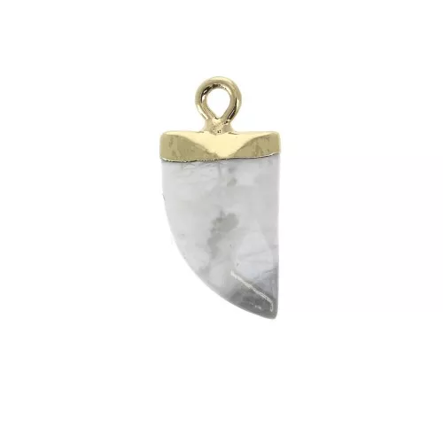 Mini pendentif dent de requin - pierre imitation gemme 20 mm Howlite / Doré x1
