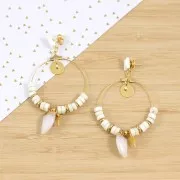 Mini pendentif dent de requin - pierre imitation gemme 20 mm Howlite / Doré x1