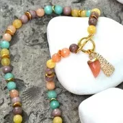 Mini pendentif pointe avec pierre imitation gemme 18 mm Jaspe / Doré x1