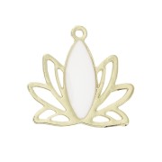Pendentifs Fleur de lotus en laiton et résine époxy 15x16 mm Doré / Blanc x4|raw }}