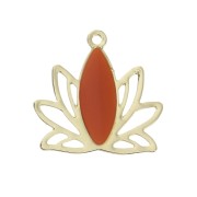 Pendentifs Fleur de lotus en laiton et résine époxy 15x16 mm Doré / Terracotta x4