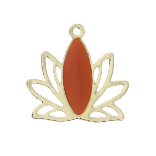 Pendentifs Fleur de lotus en laiton et résine époxy 15x16 mm Doré / Terracotta x4