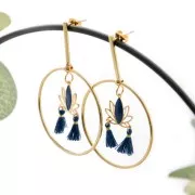 Pendentifs Fleur de lotus en laiton et résine époxy 15x16 mm Doré / Terracotta x4