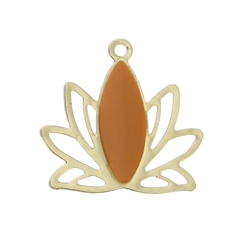 Pendentifs Fleur de lotus en laiton et résine époxy 15x16 mm Doré / Moutarde x4