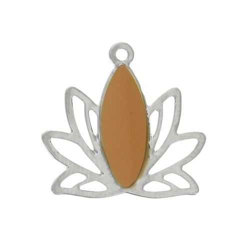 Pendentifs Fleur de lotus en laiton et résine époxy 15x16 mm Argenté / Moutarde x4