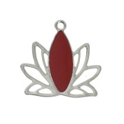 Pendentifs Fleur de lotus en laiton et résine époxy 15x16 mm Argenté / Rouge foncé x4