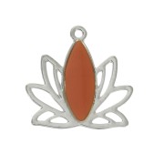 Pendentifs Fleur de lotus en laiton et résine époxy 15x16 mm Argenté/Terracotta x4