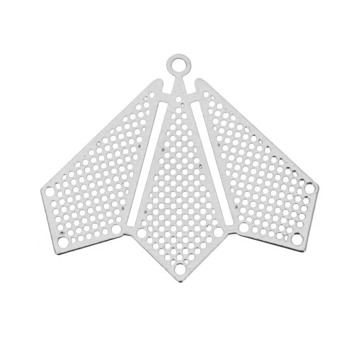 Pendentif intercalaire ajouré multirangs - forme éventail 22x26 mm - Argenté x1