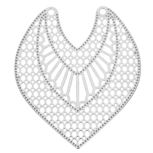 Pendentif intercalaire ajouré 2 trous - forme coeur 34x29 mm - Argenté x1