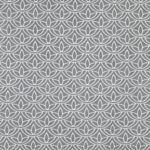 Tissu Popeline Stenzo En Coton Fleur De Lotus Blanc Gris X10cm