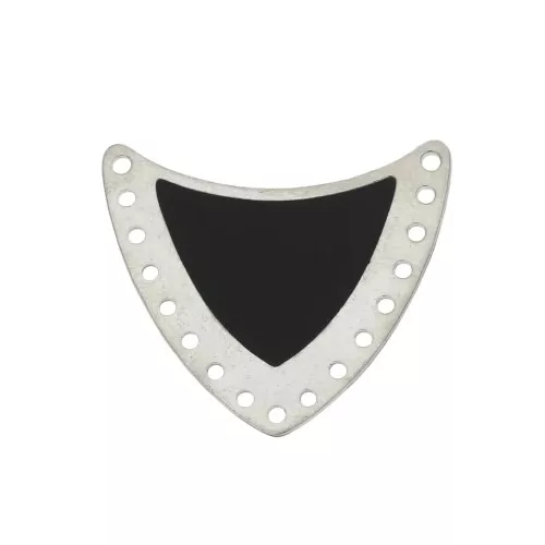 Intercalaire écusson multi-trous en laiton & résine époxy 25x27mm Argenté/Noir x1