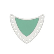 Intercalaire écusson multi-trous en laiton & résine époxy 25x27mm Argenté/Mint x1