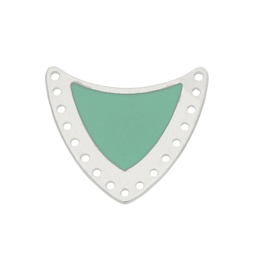 Intercalaire écusson multi-trous en laiton & résine époxy 25x27mm Argenté/Mint x1