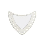 Intercalaire écusson multi-trous en laiton & résine époxy 25x27mm Argenté/Blanc x1